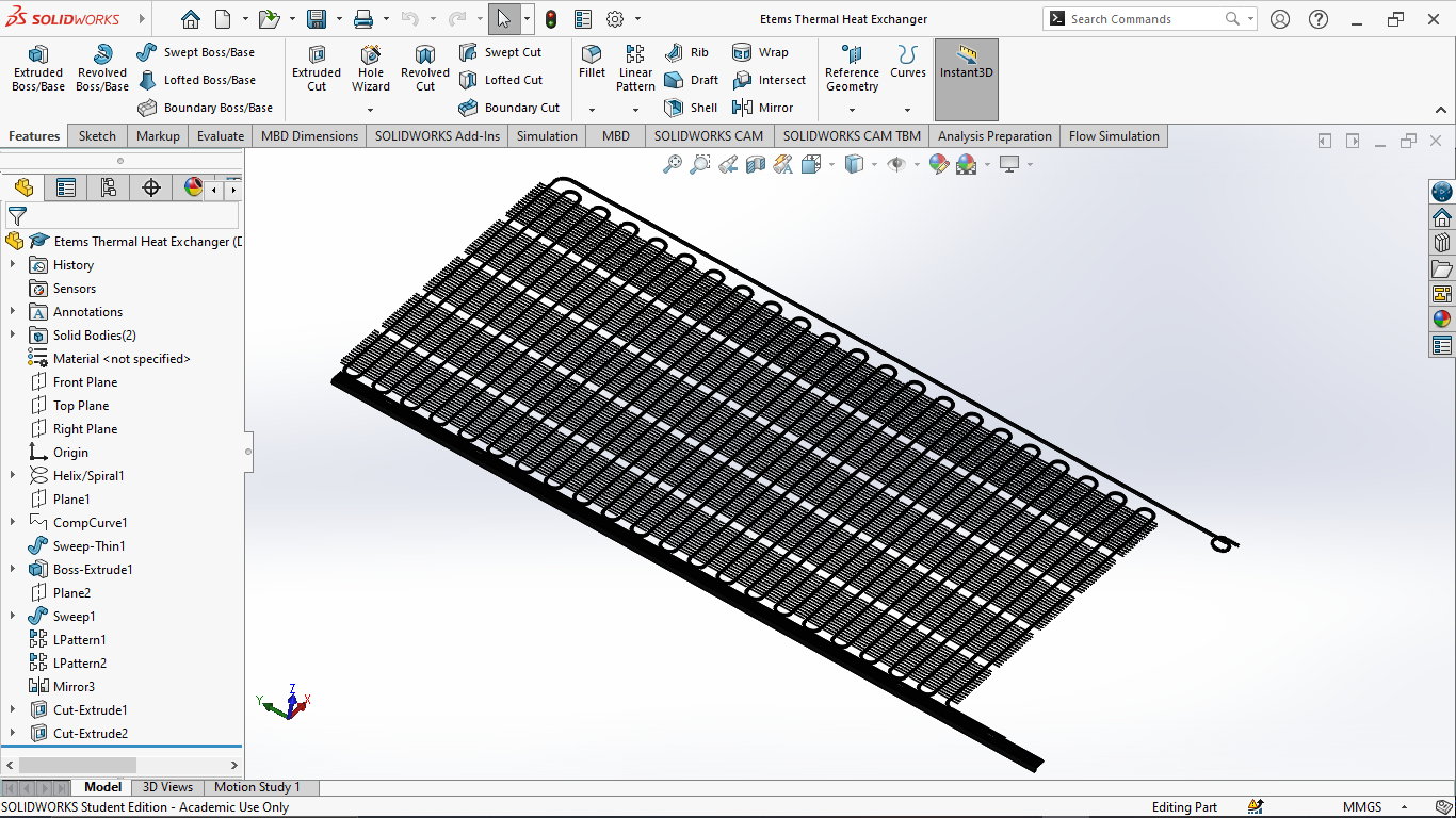 SOLIDWORKS model of the panel rear with heat exchanger