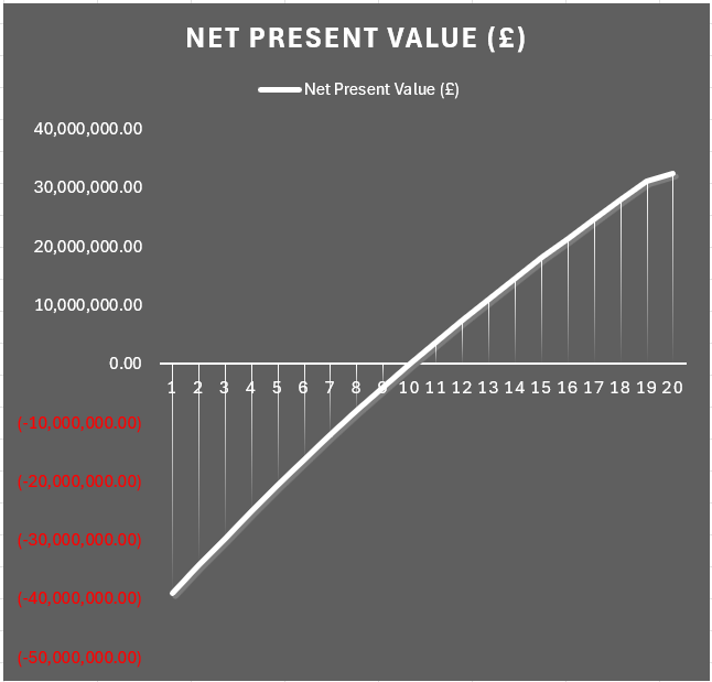 Net present value curve over 20 years
